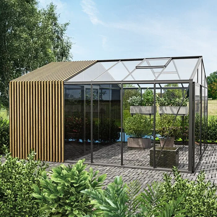 Fönstershop Växthus med förråd Accoya Fusion